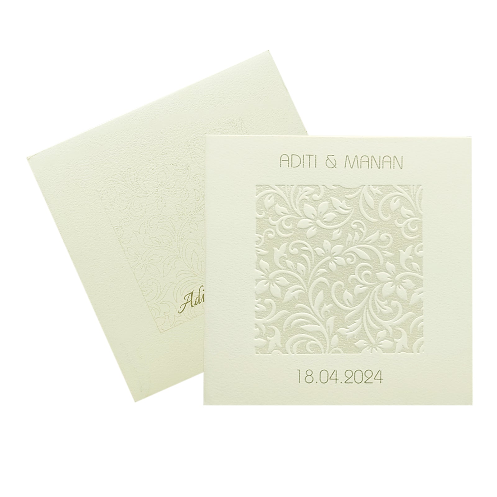 White Embossed Floral Invitation Card-KRC29351