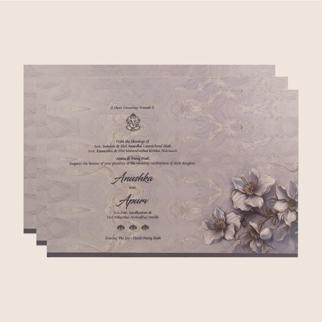 Pastel Purple Laser Cut Padded Wedding Card - KPR024850
