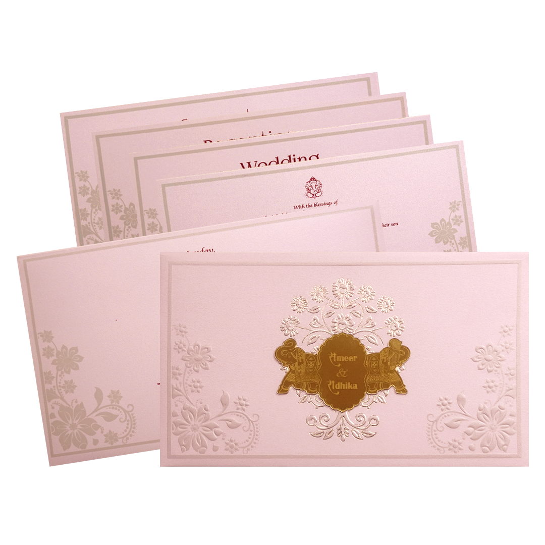Blush Pink Floral Elephant Wedding Invitation Card-King of Cards