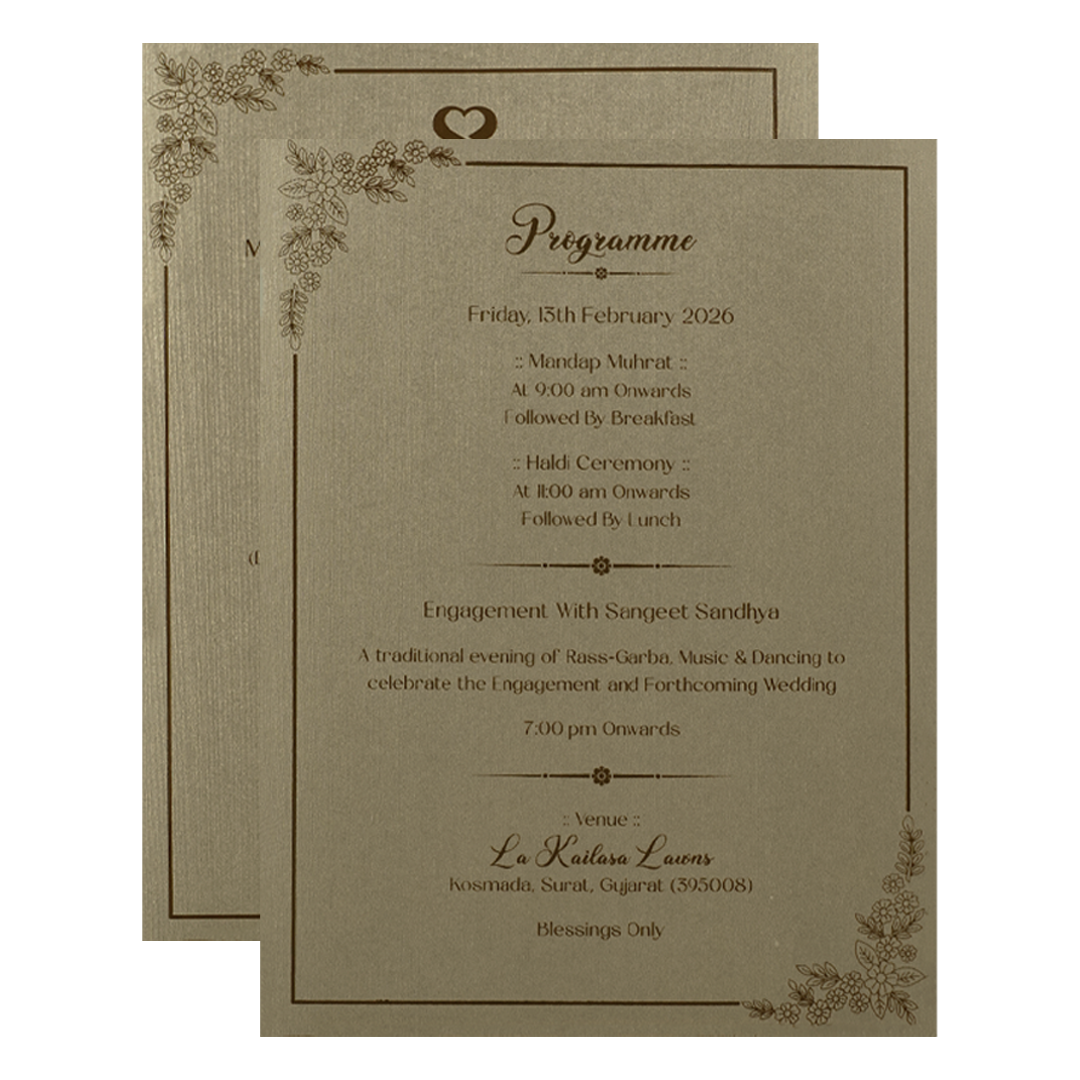 Gold Textured Floral Wedding Card-KSI64720