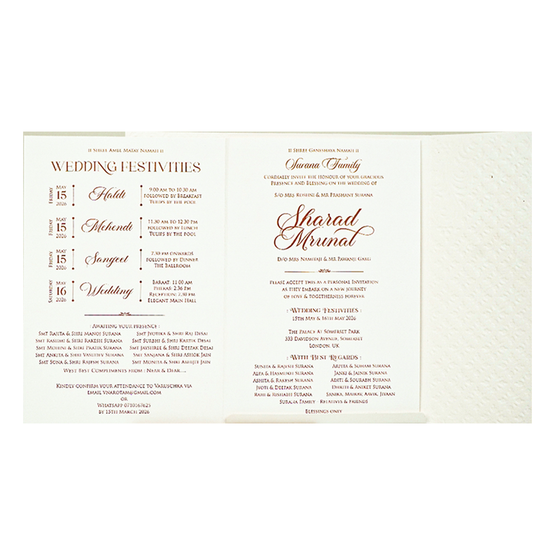 White Embossed Monogram Floral Wedding card-KRE28680