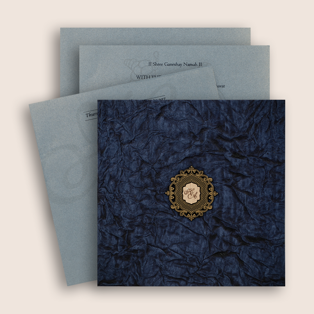 Classic Blue Handmade Paper Invitation Card - KPR07390