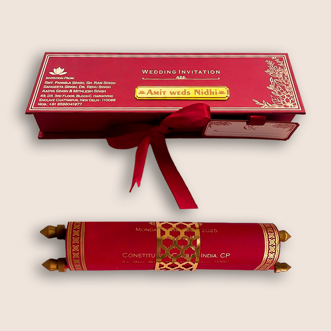 Maroon Scroll Wedding Card Box Set - KNLW202559