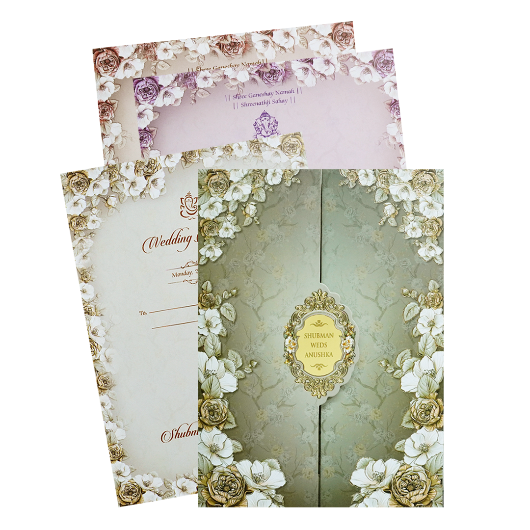 Royal Grey Embossed Gold Foil Door Style Wedding Invitation Card-KRB09040