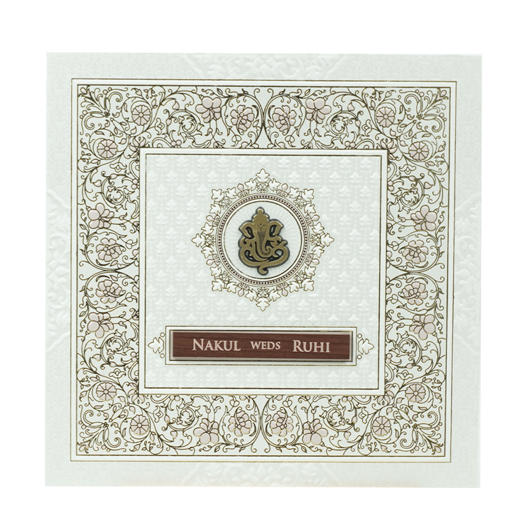 White Floral Border Wedding Card-KRE28560
