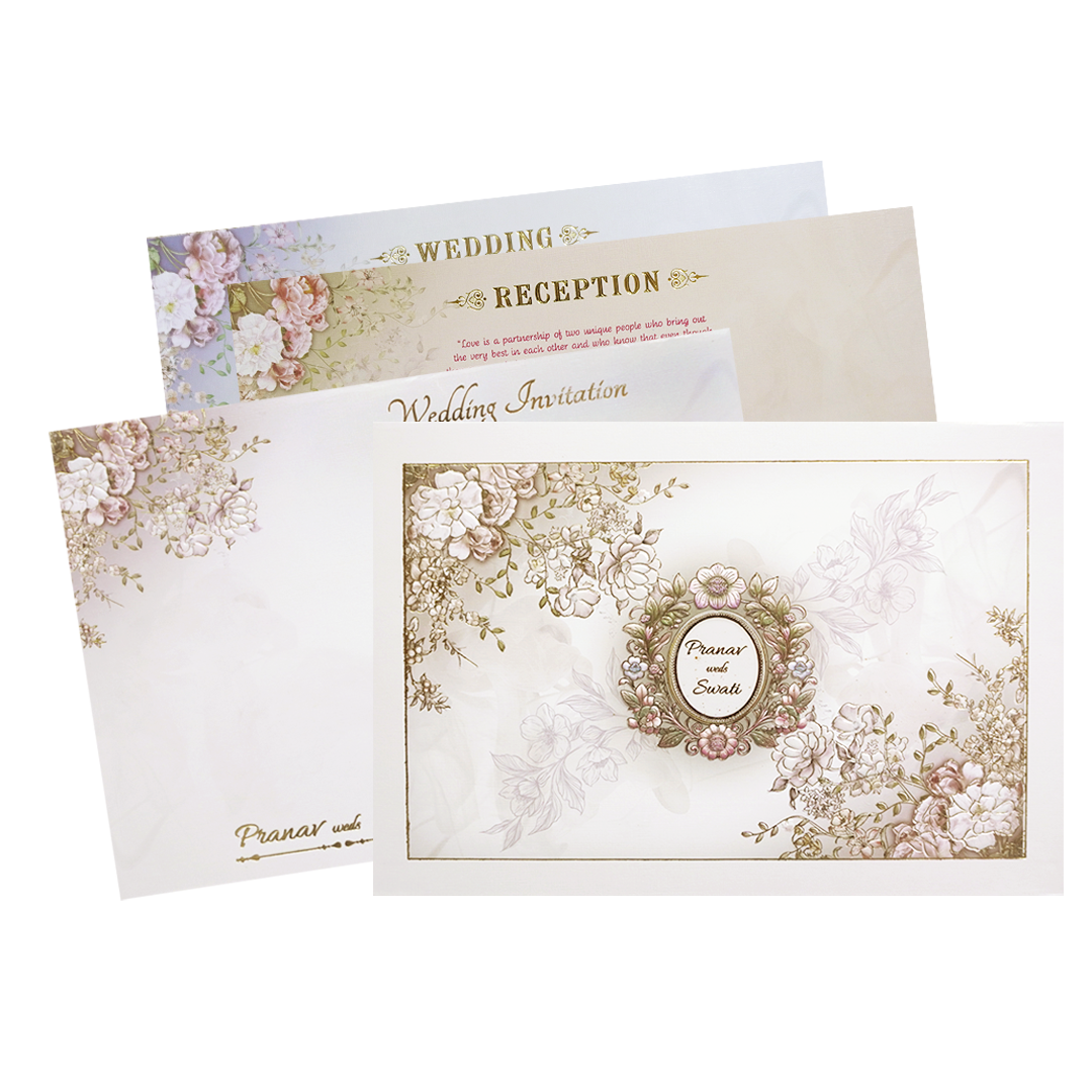 Check out Grey Floral Frame Padded Wedding Card at best price. ?WhatsApp Support ?Express Delivery.