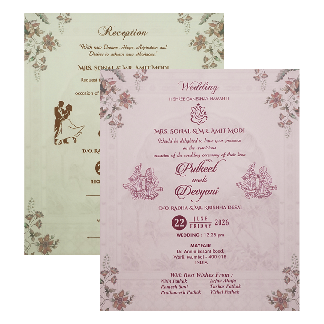 Green Floral Wedding Card-KJTS1765