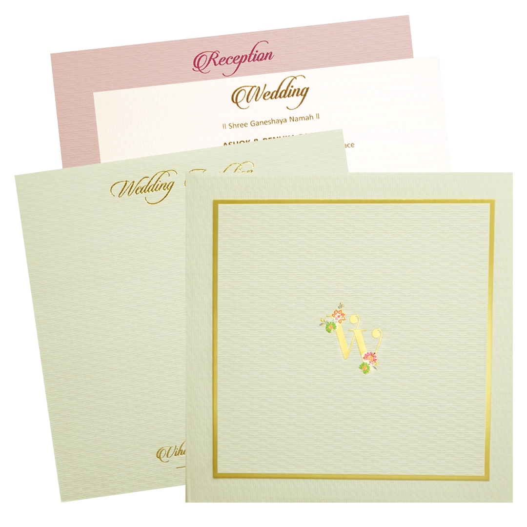 Green-Gold Minimal Monogram Wedding Card - KMMWD1140