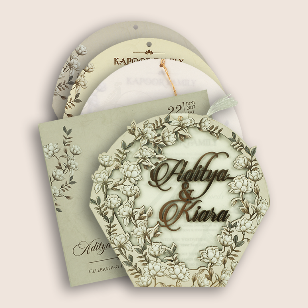 Cream Lilly Flower MDF Laser Cut Wedding Card - KFR17140