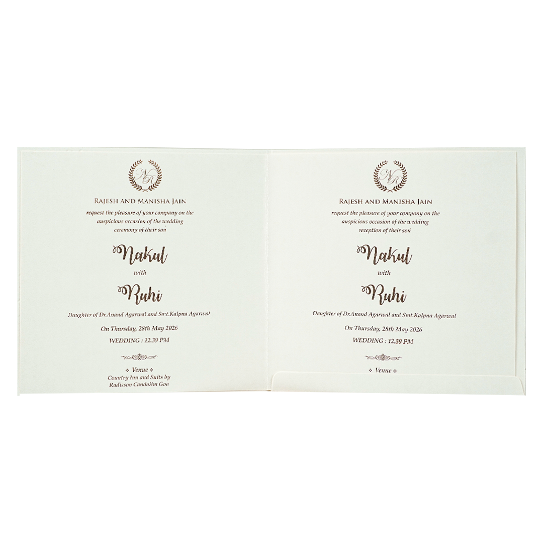 White Royal Procession Elephant Wedding Card-KRE28540