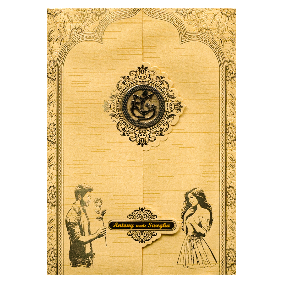 Gold Door Style Couple Wedding Card - KNM2902G