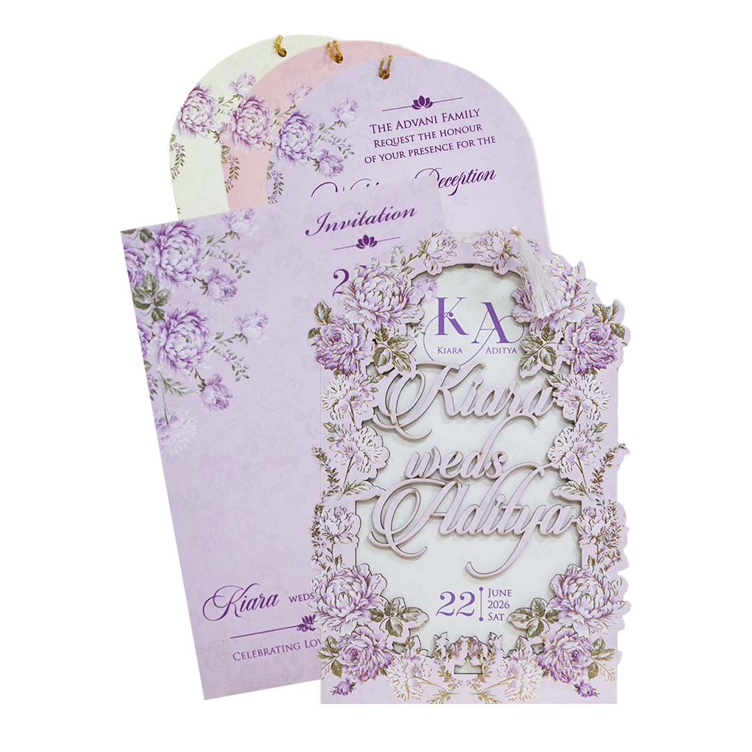 Luxury Lavender Floral Laser-Cut Wedding Card - KFR15100