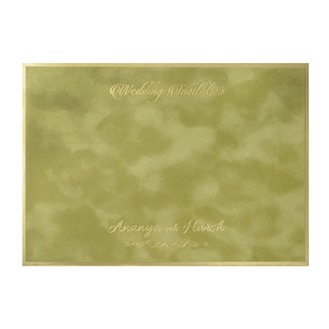 Olive Green Initials Padded Wedding Card-KMMWD1161