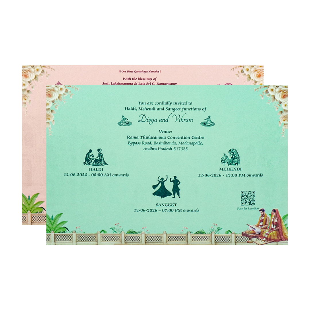 Cream Padded Palace Bride Groom Wedding Card-KNAK4702
