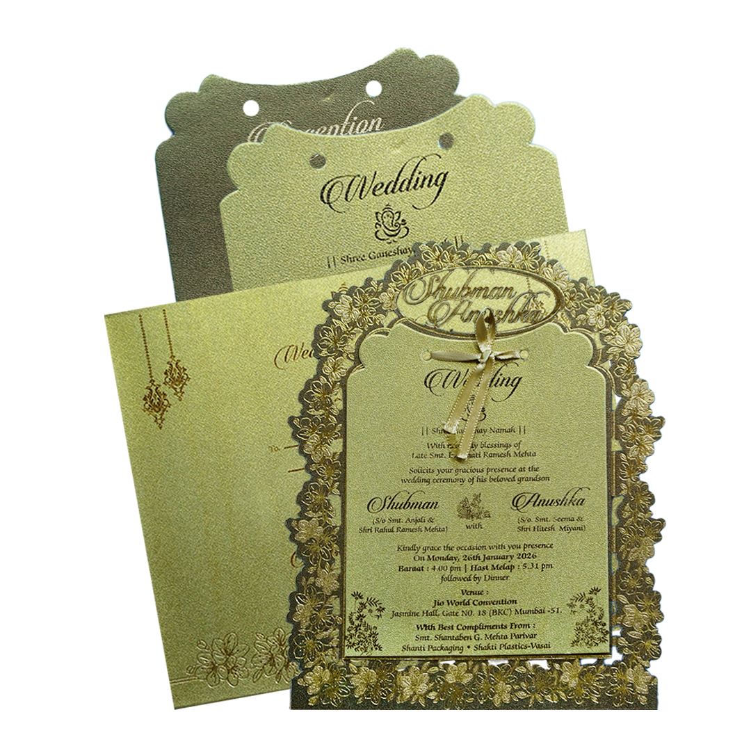 Gold Laser Cut Foil Wedding Invitation Card with Custom Name-KRB09140