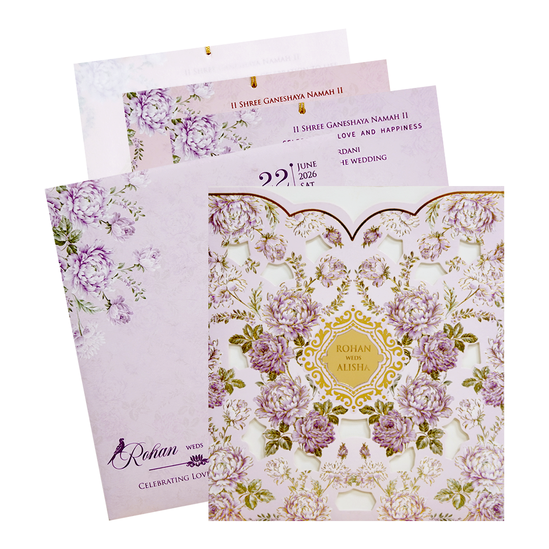 Lavender Floral Laser Cut Wedding Card - KFR14250
