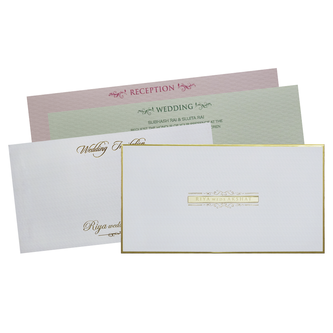 White Minimal Padded Classic Wedding Card - KMMWD1130