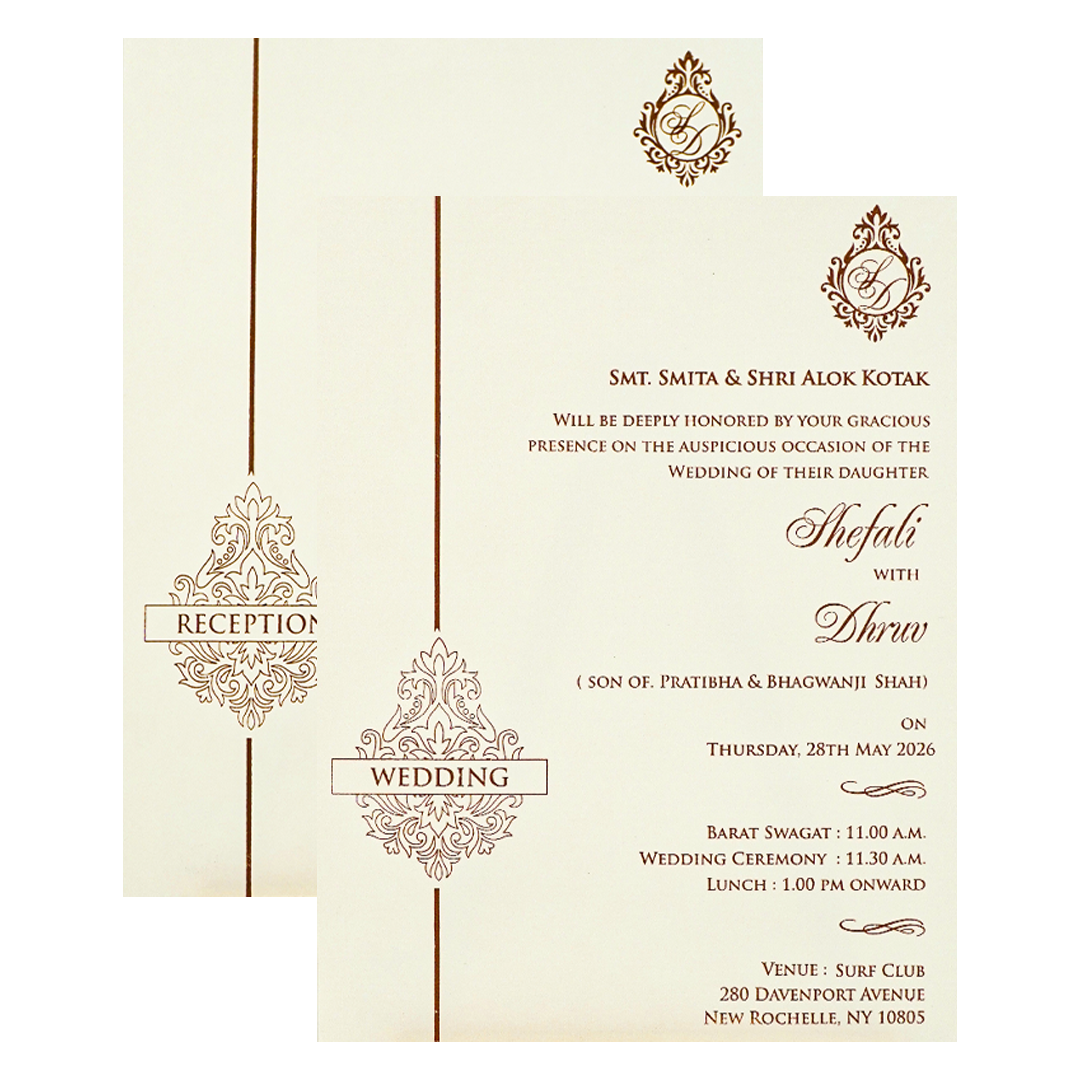 White Gold Foil Floral Padded Wedding card-KRE28240