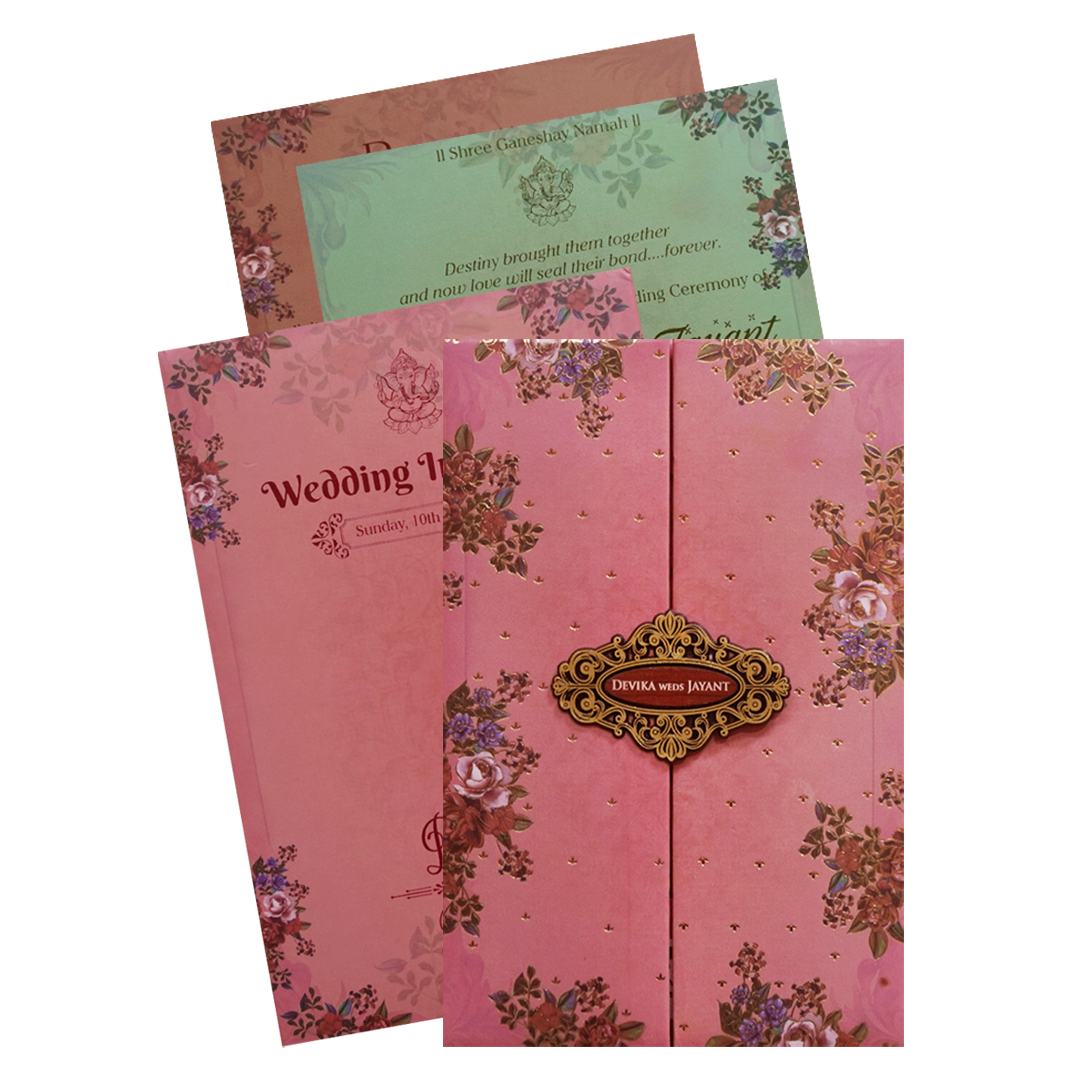 Pink Floral Padded Wedding Invitation Card - KVN07340