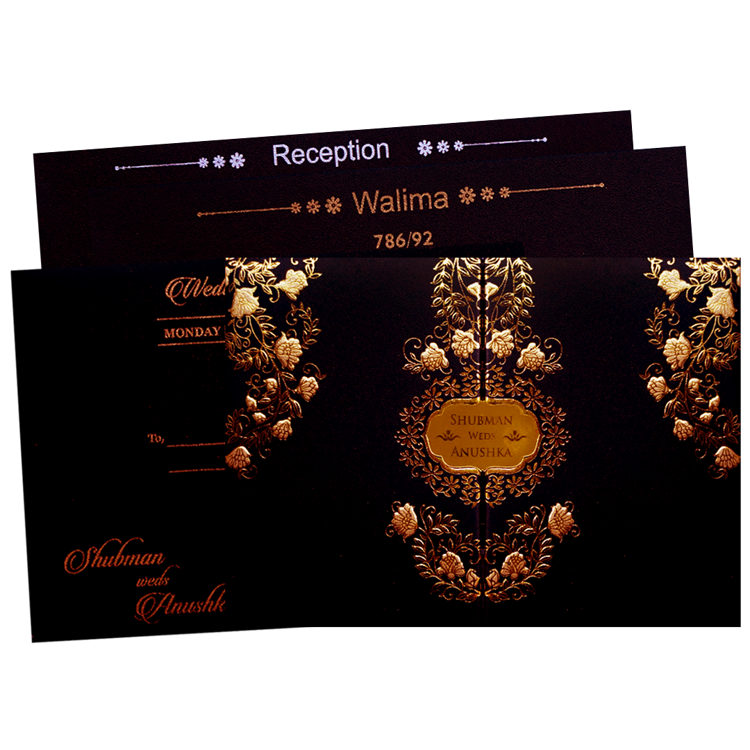 Luxury Black & Gold Embossed Wedding Invitation Box-KRB09712