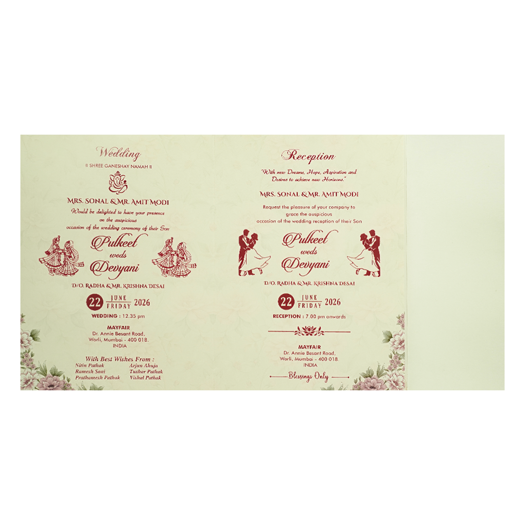 Cream Plum Floral Wedding Card-KJTS1841
