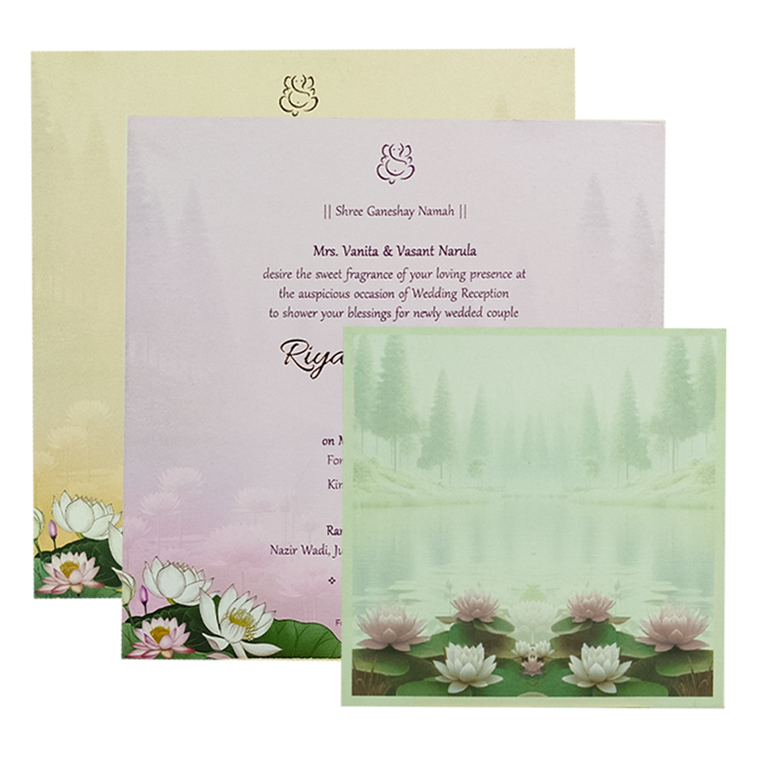 Green Lotus Padded Wedding Card-KRC31160