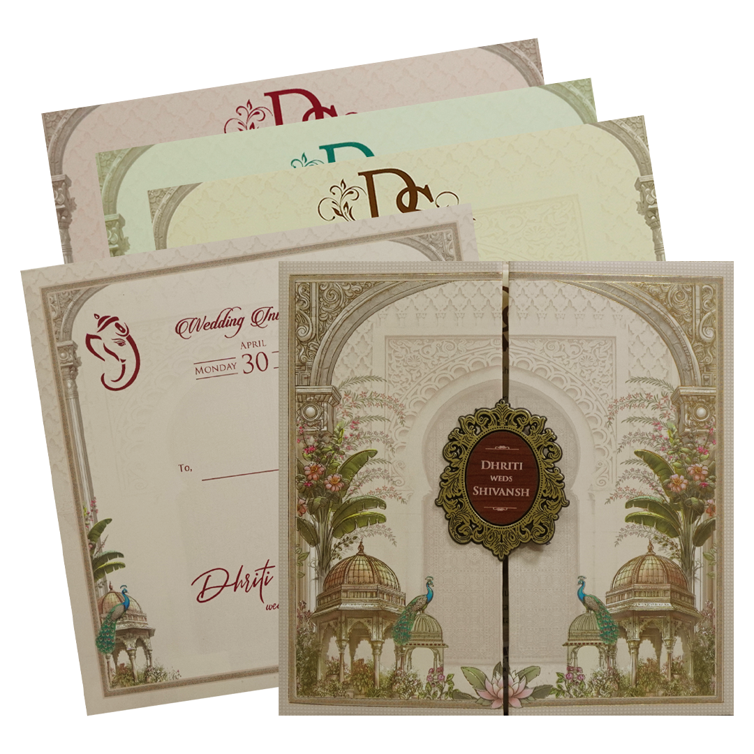 Cream Palace Padded Wedding Card - KSH72710