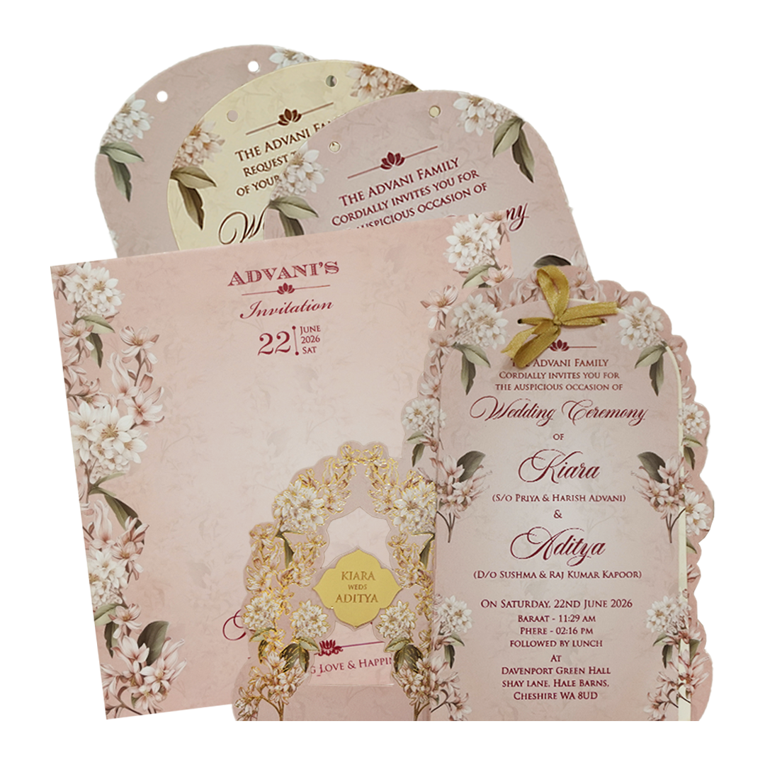 Pastel Pink Floral Cutout Wedding Card - KFR16250