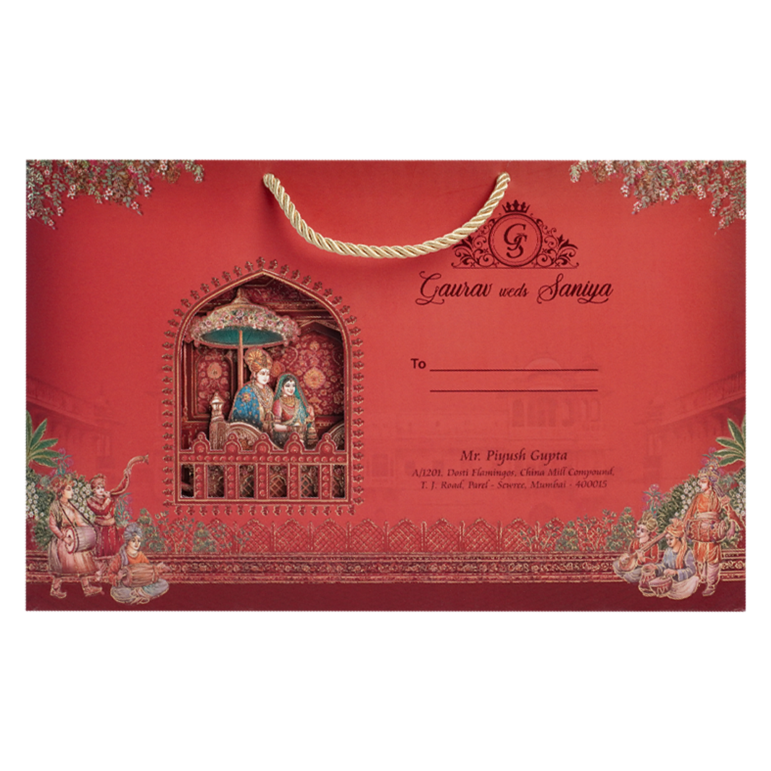 Red Procession Carriage Wedding Invitation Box -KSI64280