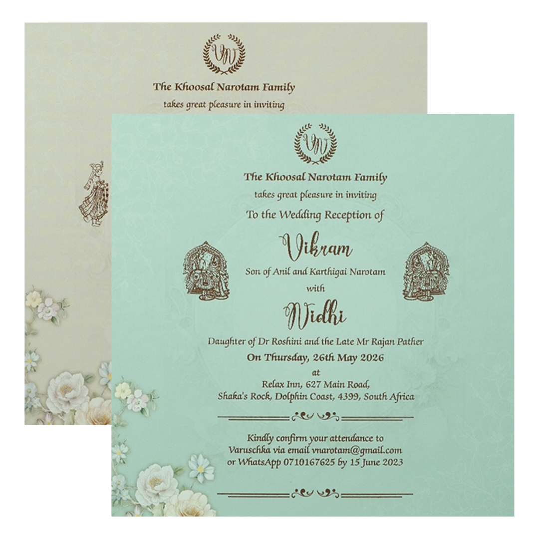 Grey Floral Embossed Circle Paddded Wedding Card-KRE27140