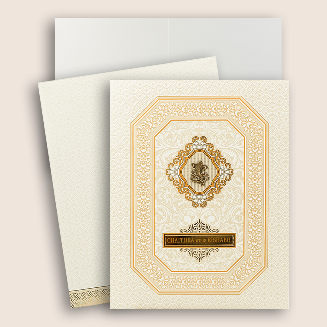 White Gold Floral Wedding Card-KNJS2071