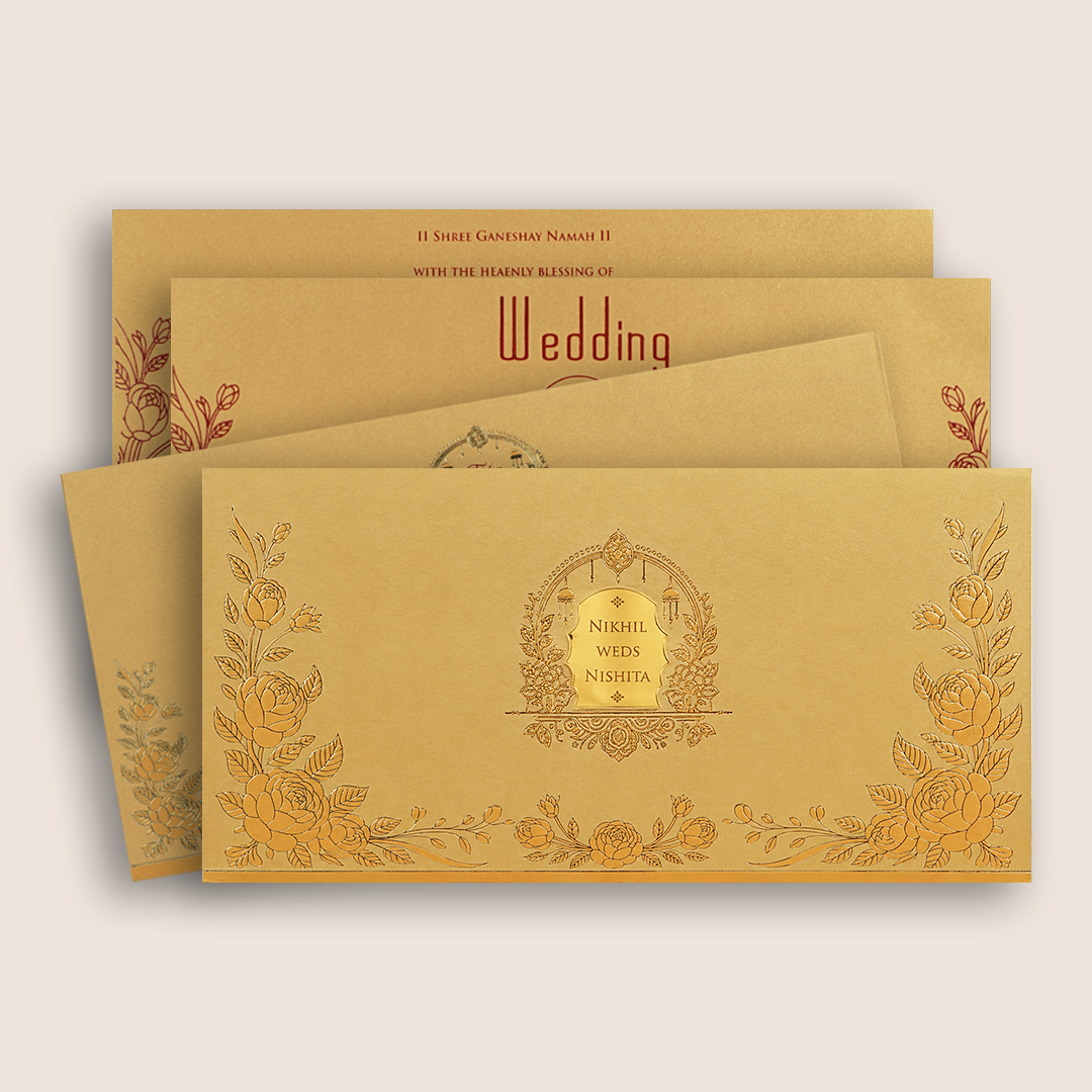 Gold Embossed Floral Wedding Card - KPR07550