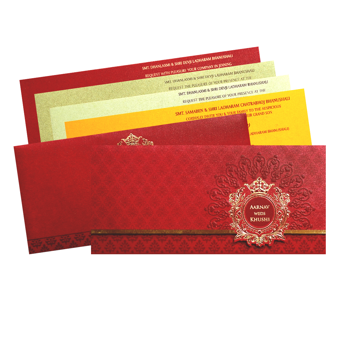 Red Gold Foil Embossed Classic Wedding Invitation Card-KPR06250