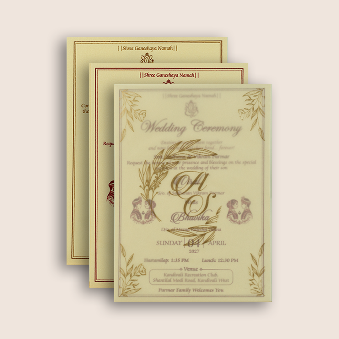 Ivory Floral Laser Cut Marriage Invitation - KMARA070