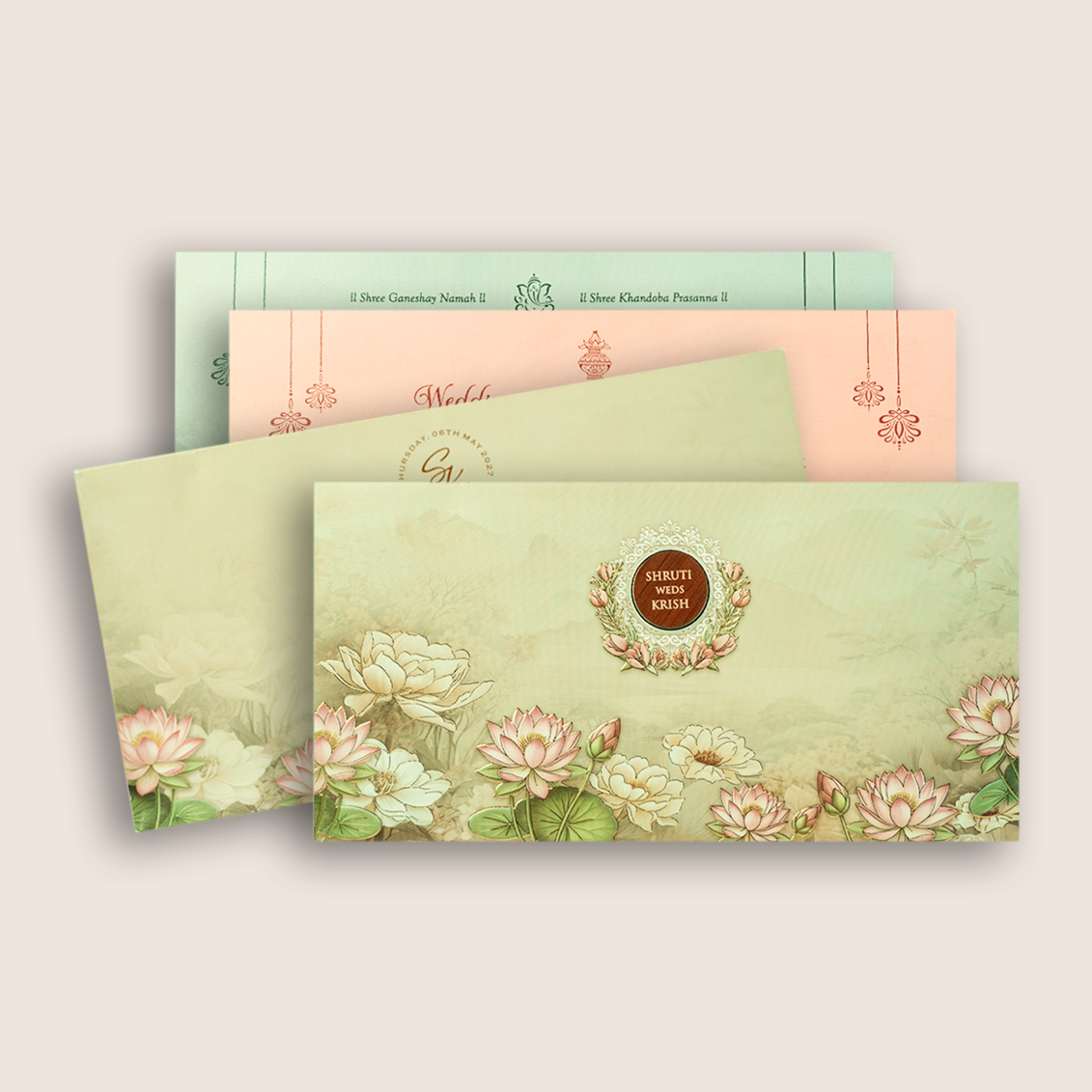 Grey Embossed Lotus Flower Wedding Invitation - KVN08030