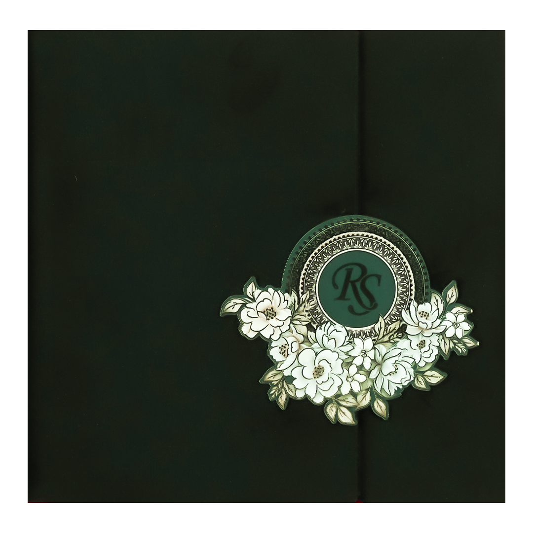 Green Velvet Floral Padded Wedding Card-KSI64200