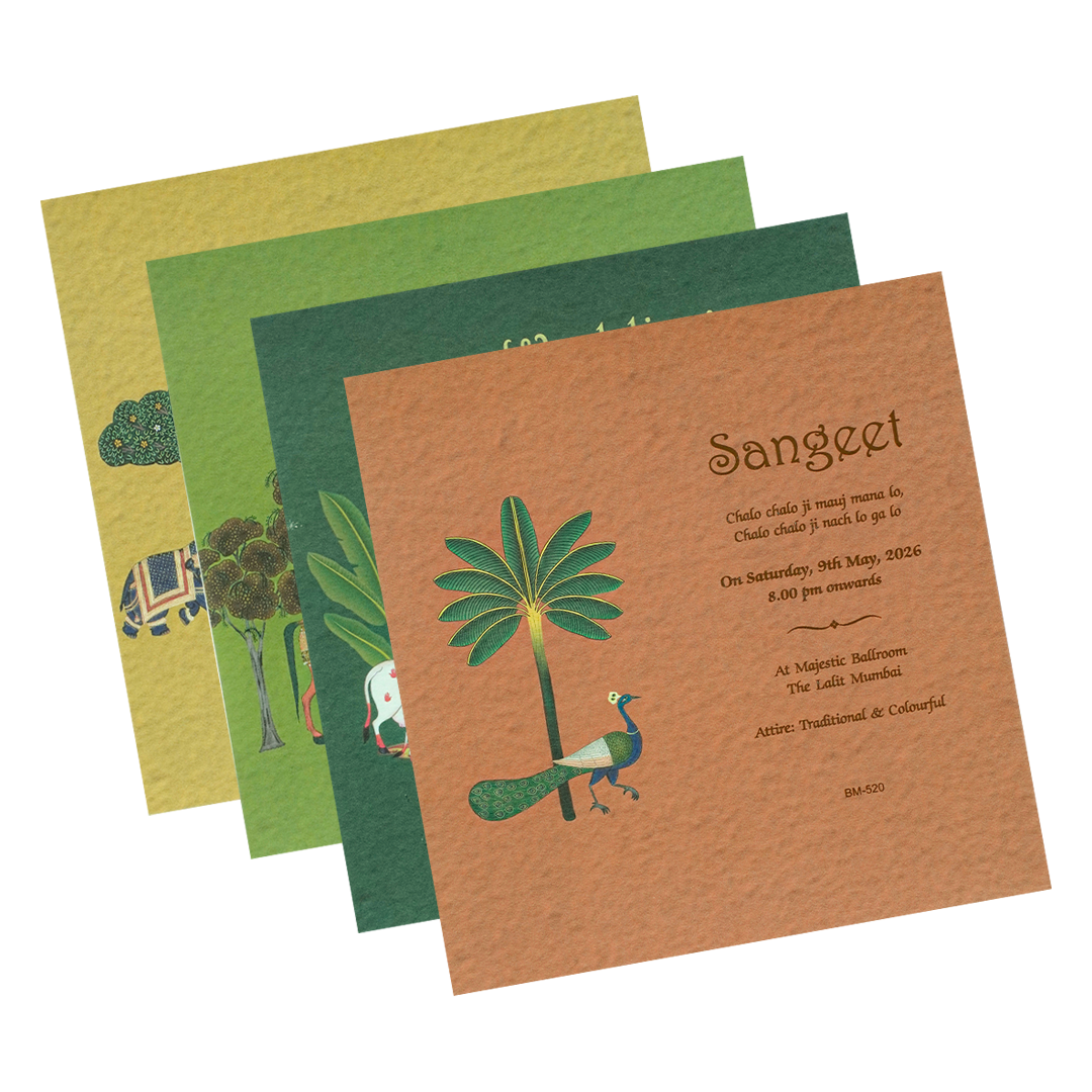 Green Forest Floral Padded Wedding Card-KBM05200