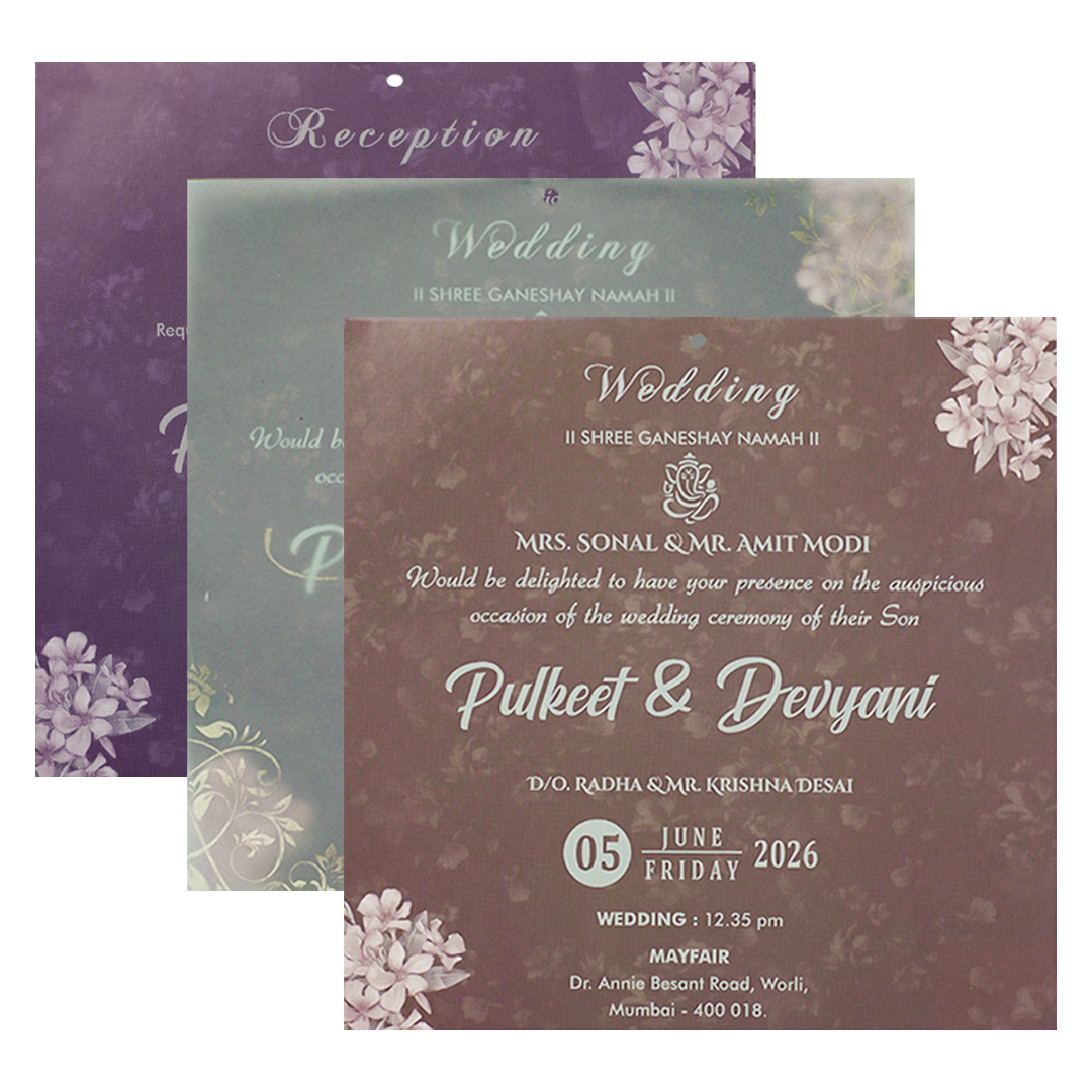 Green Floral Window Laser Cut Padded Wedding Card-KJTS1701