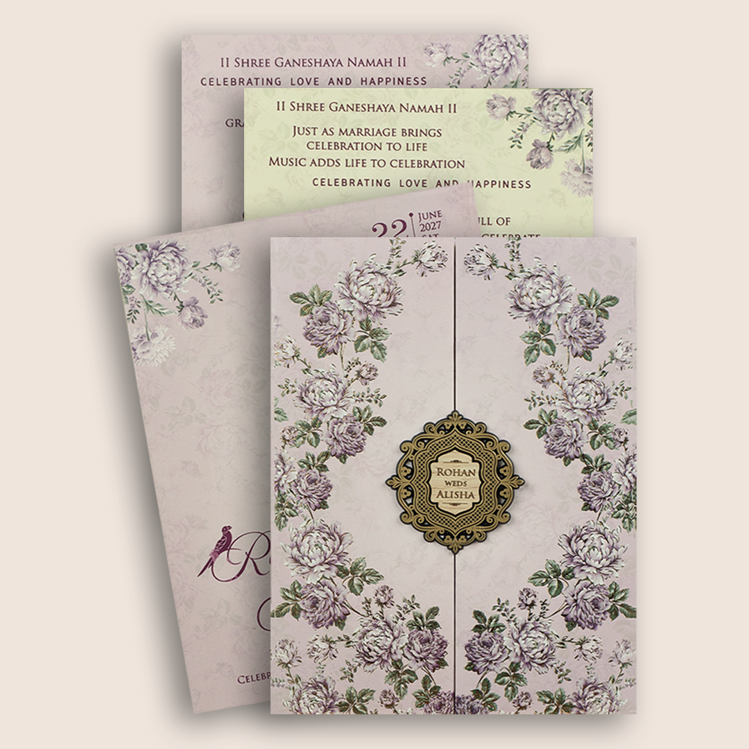 Lavender Floral Door Style Padded Marriage Card - KFR17340