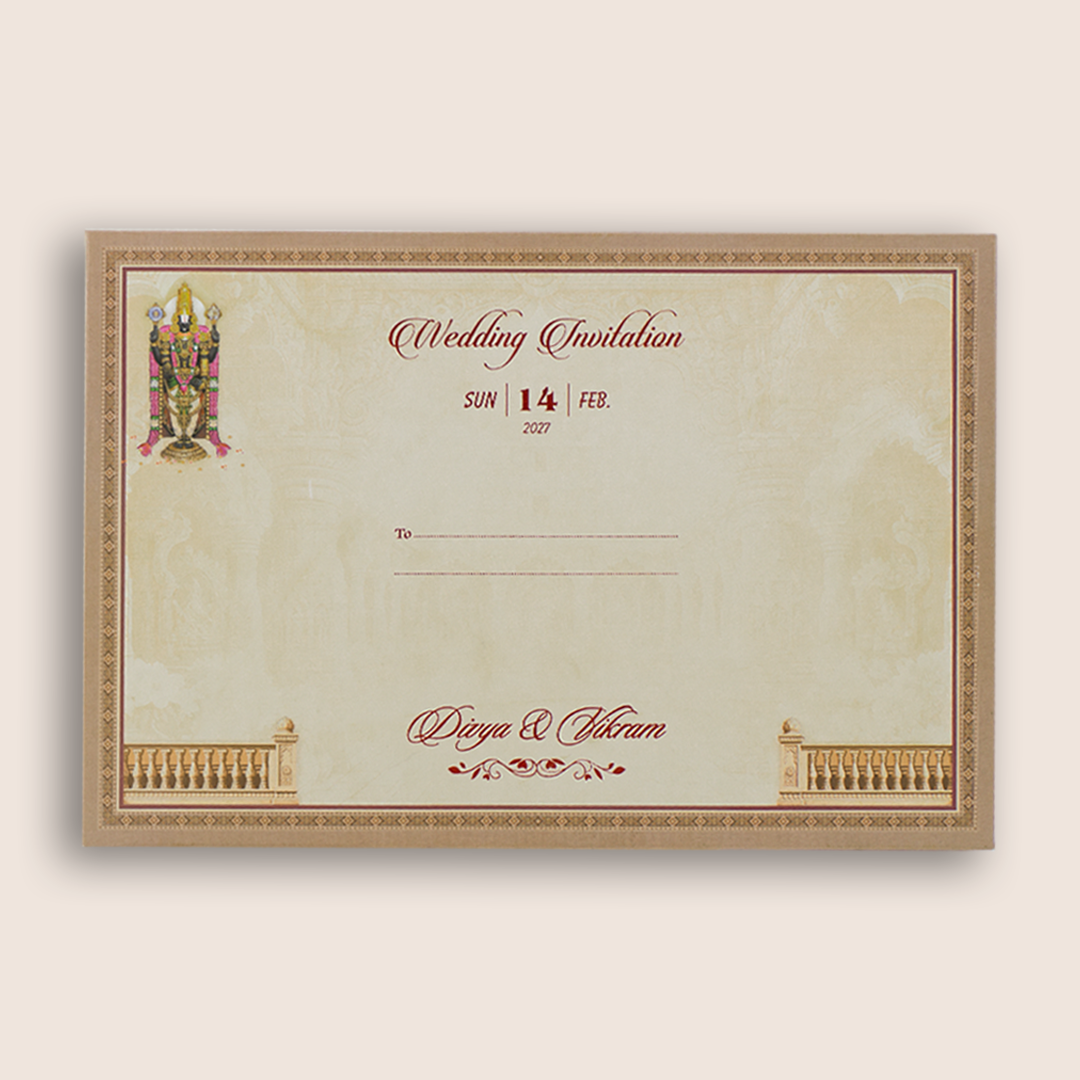 Brown Royal Lord Balaji Padded Wedding Card - KNAK4707