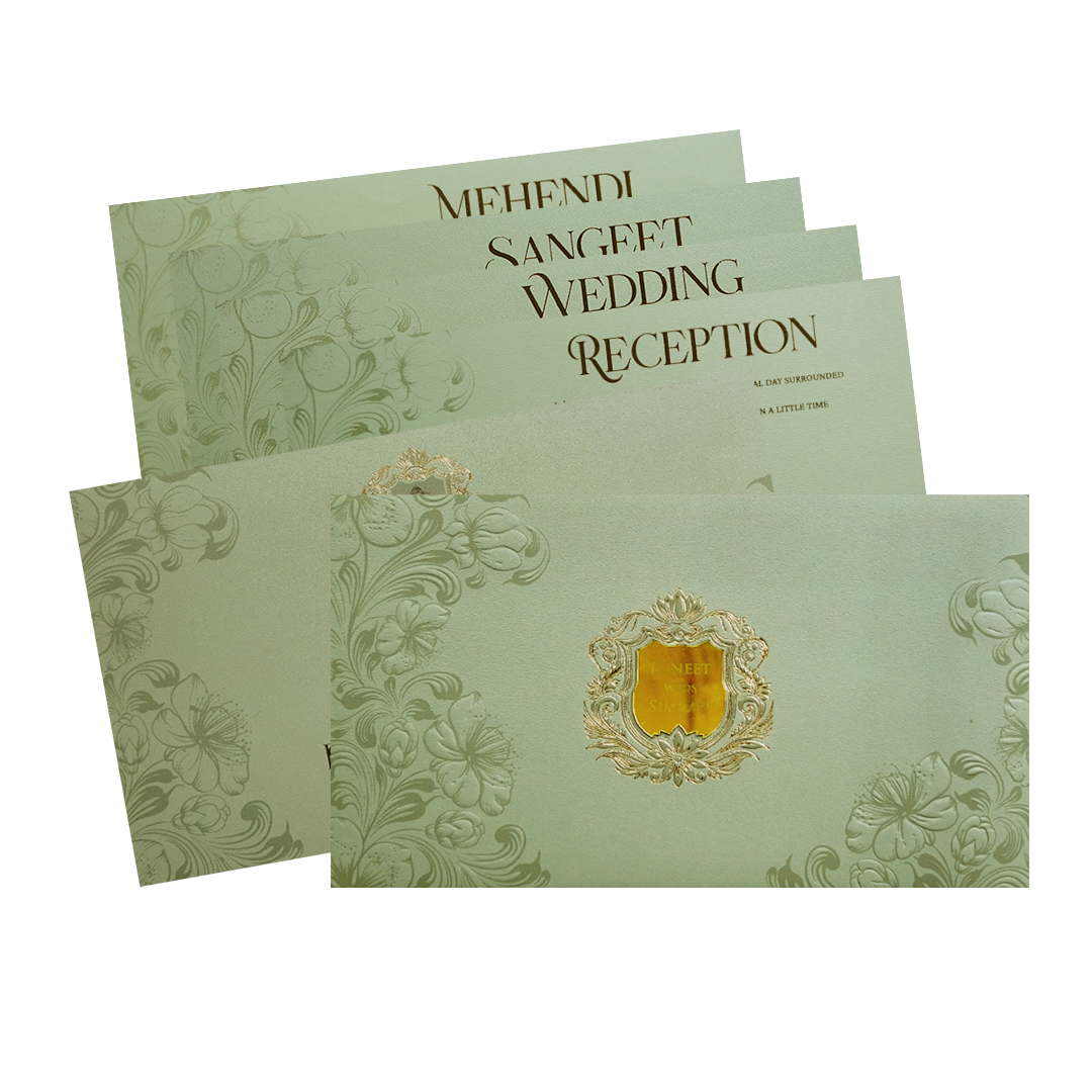 Mint Green Floral Crest Wedding Invitation Card-King of Cards