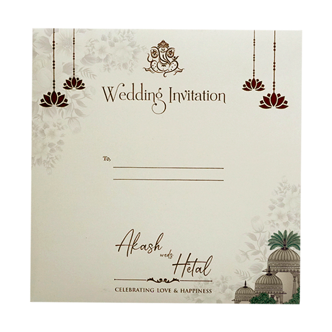 Grey Gold Floral Padded Wedding Card - KSH72980