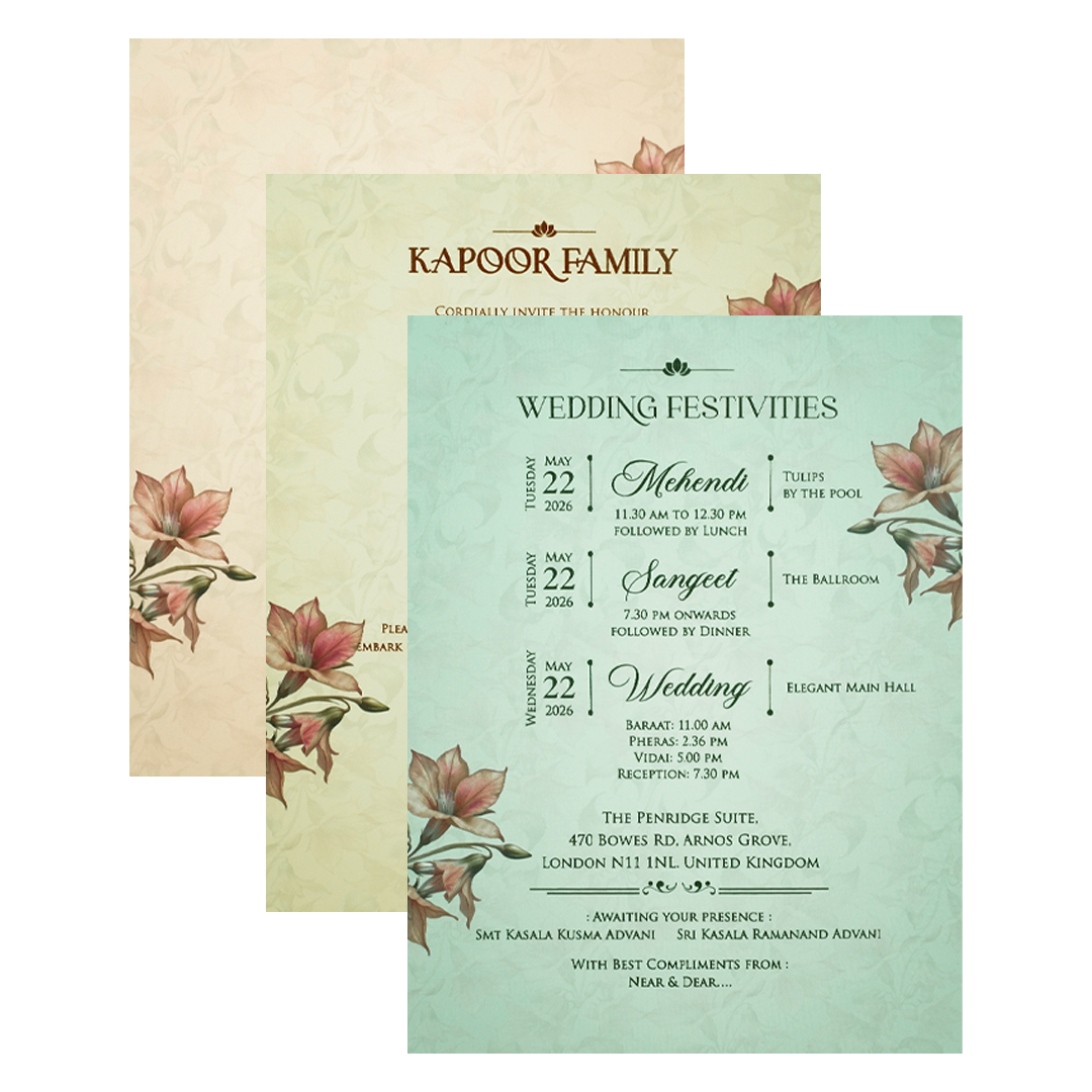 Pastel Peach Lily Floral Padded Wedding Card-KFR16280