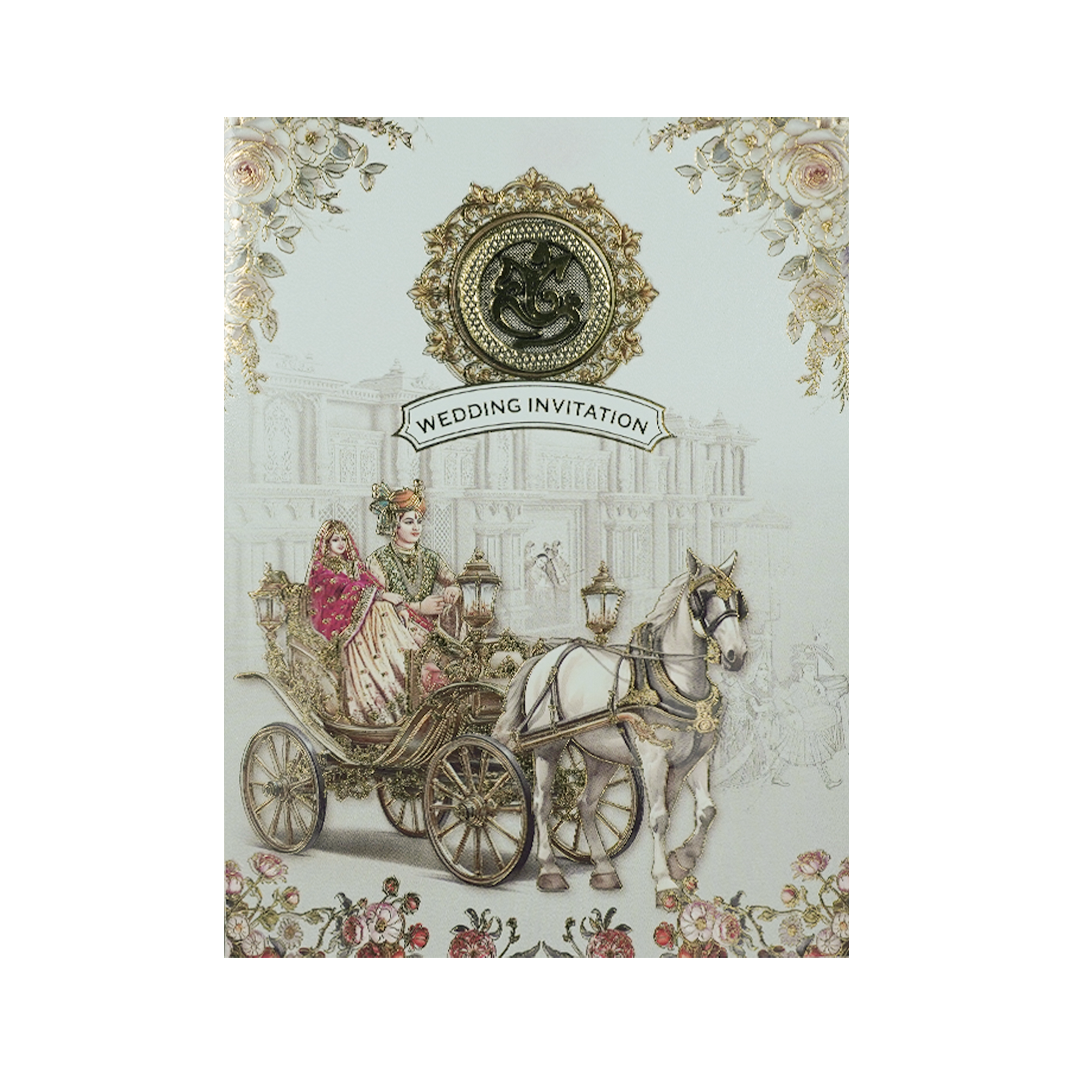 Grey Royal Carriage Wedding Card-KNKC4091