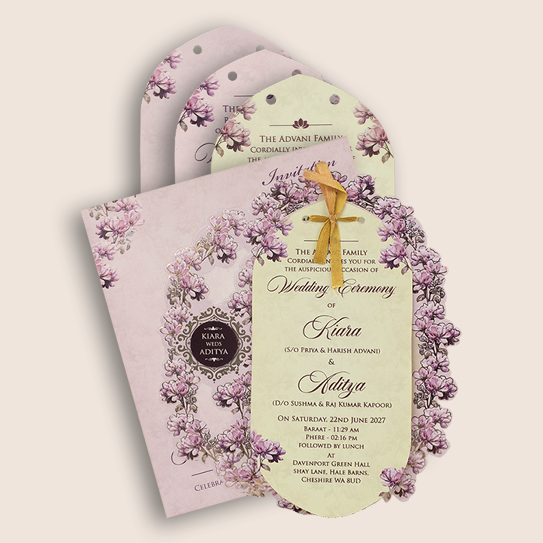 Lavender Floral Laser Cut Marriage Card - KFR17230