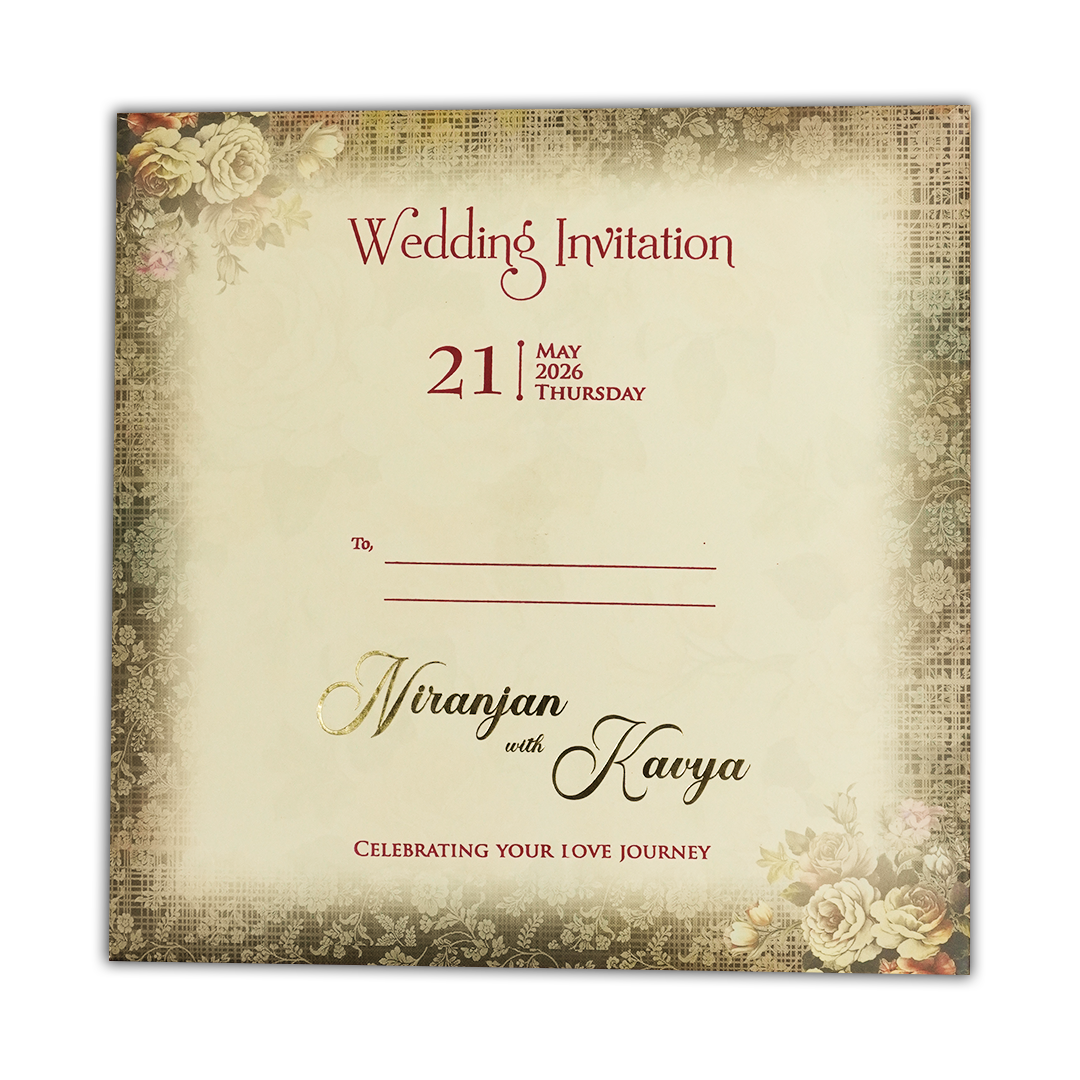 Cream Floral Padded Wedding Card-KSH72670
