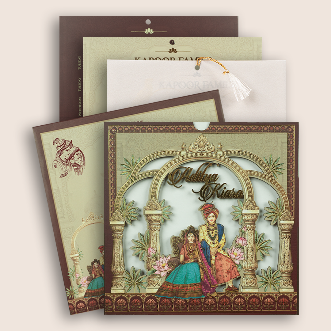Brown Bride Groom Laser Cut Invitation Card - KFR17100
