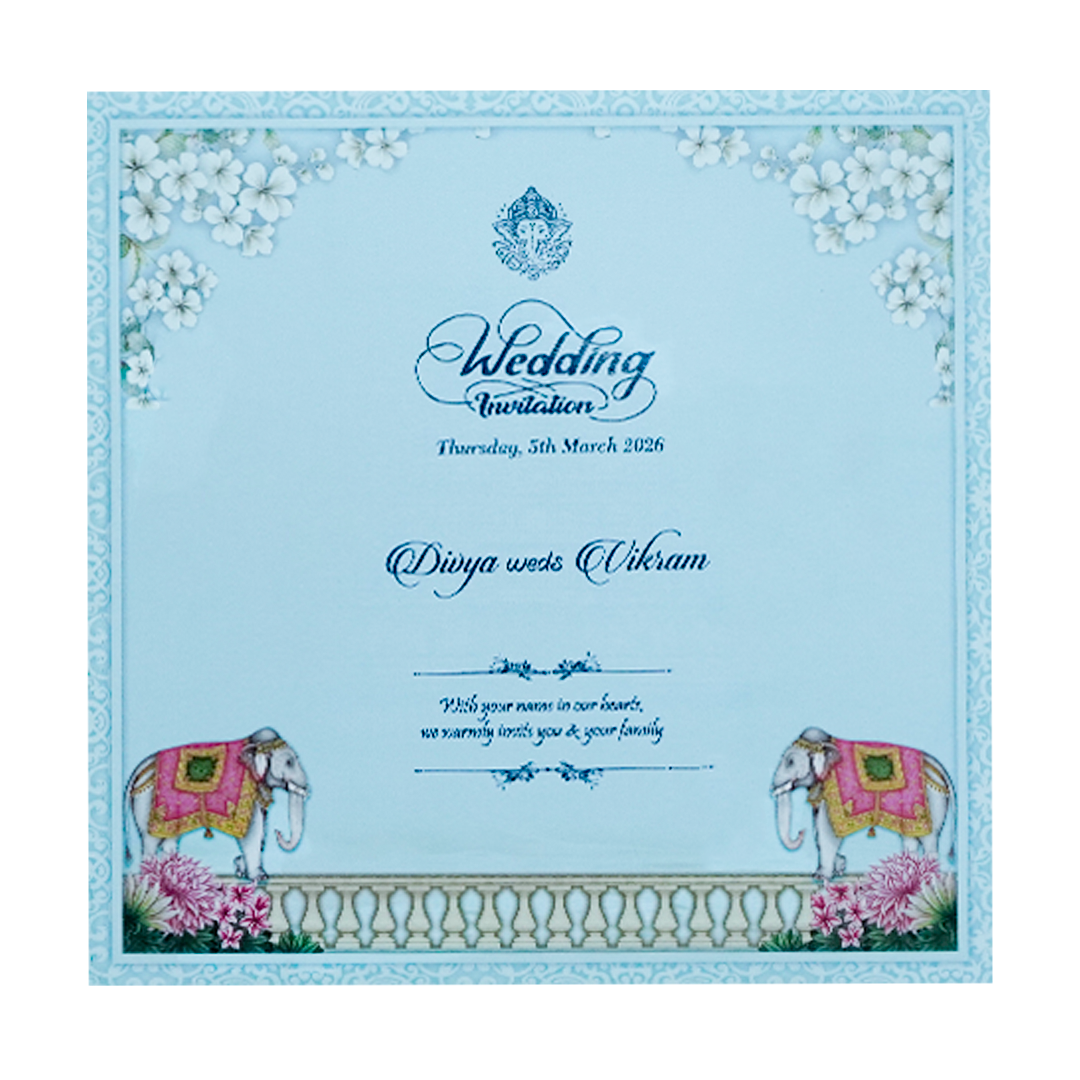 Blue Temple Elephant Wedding Card-KNKD8112