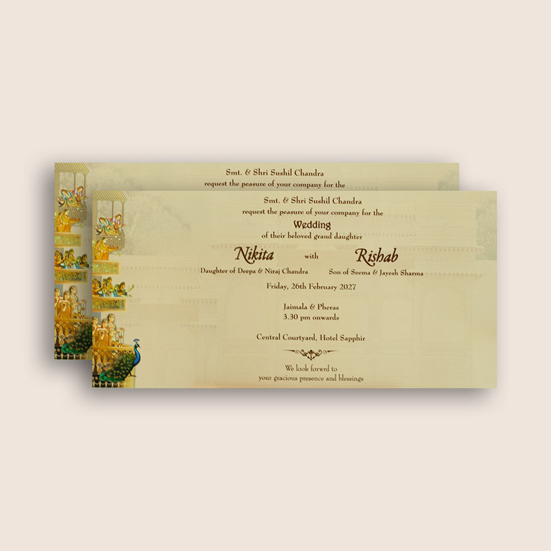 Cream Embossed Royal Bride Groom Wedding Invitation - KPR06510