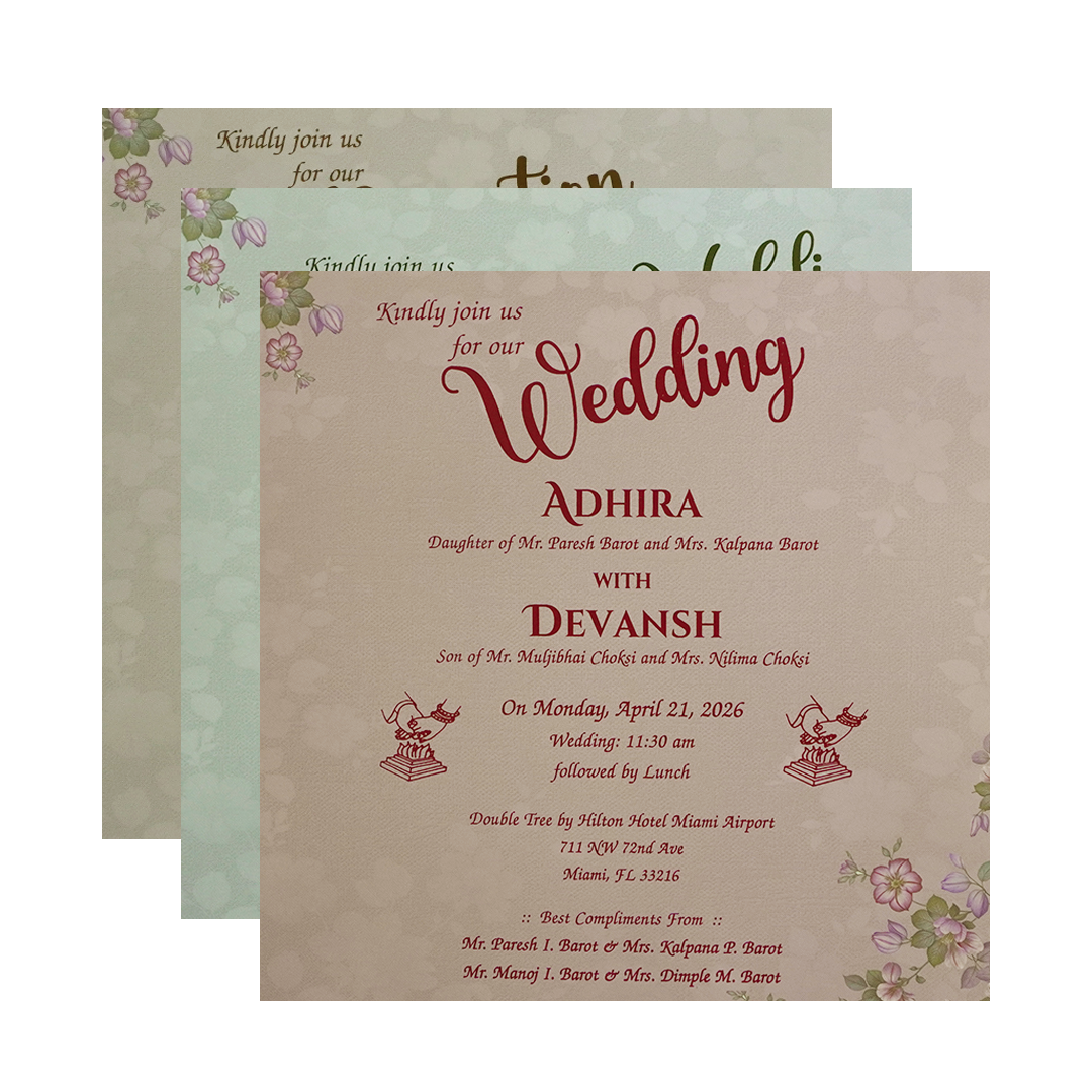 Purple Floral Padded Wedding Card - KSH72800